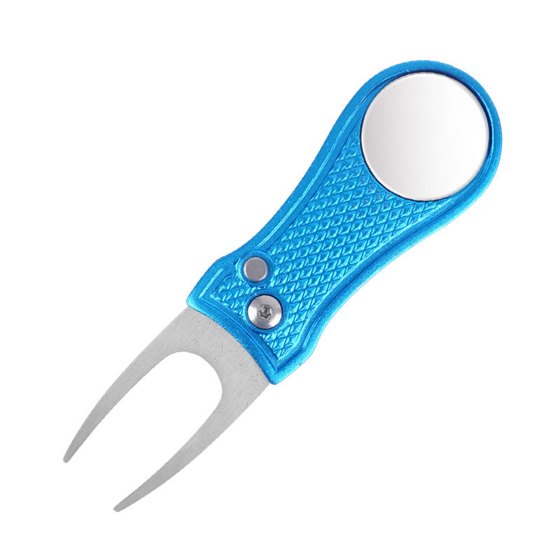 Horquilla de golf verde con mango de aluminio, herramienta de reparación de resorte plegable, regalo nuevo
