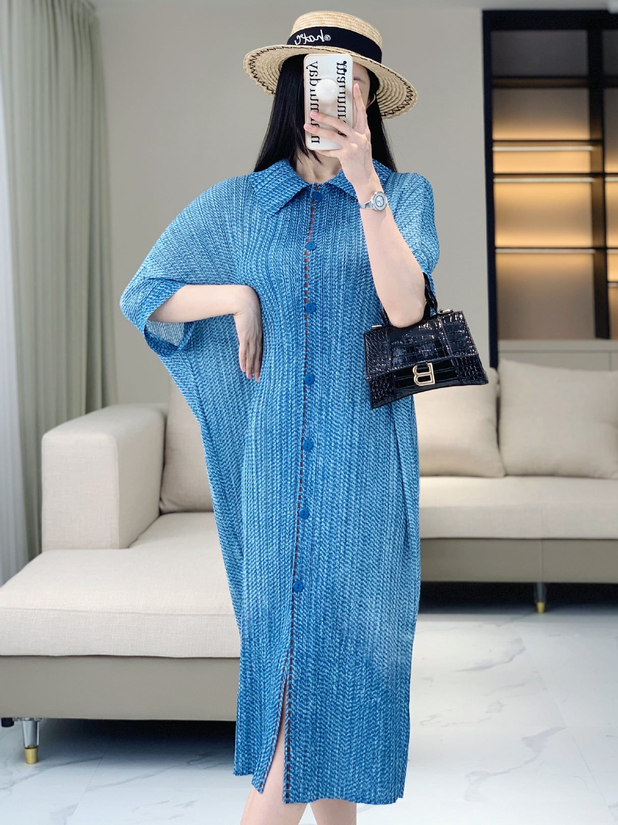 Vestido suelto informal de verano para mujer, color liso, tendencia, solapa con botones, manga corta, falda plisada de longitud media