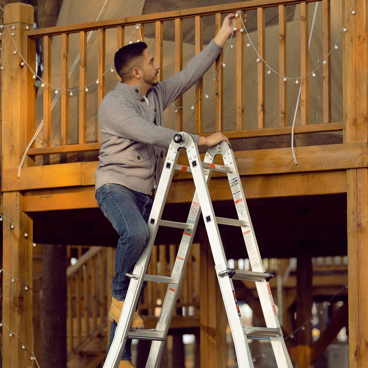 17ft Multi-Position Foldable Aluminum Ladder, A-Frame and Straight Ladder, ANSI 250lbs - V.I.P Digital Presence
