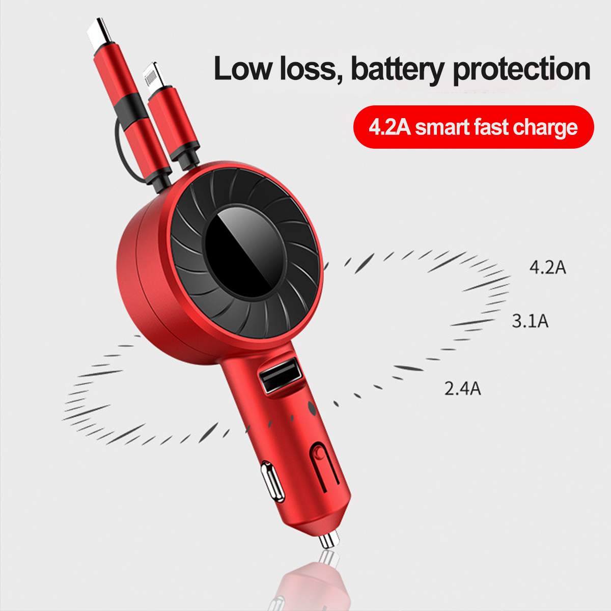 3-IN-1 Car Charger Mobile Phone Adapter For IOS/Android/Type-C USB Retractable Charging Cable 4.2A Fast Charing For Truck - V.I.P Digital Presence