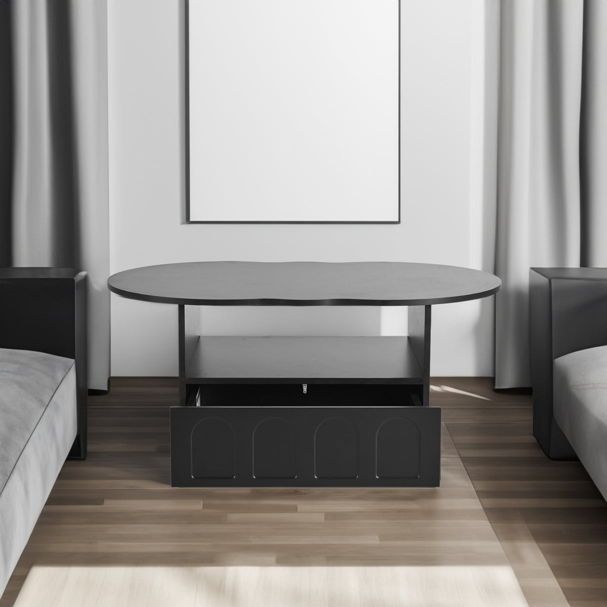 ON-TRANS flexible cream style coffee table with 2 brake wheels, drawers, large storage space,black, 39.37 '' x 23.6 '' - V.I.P Digital Presence