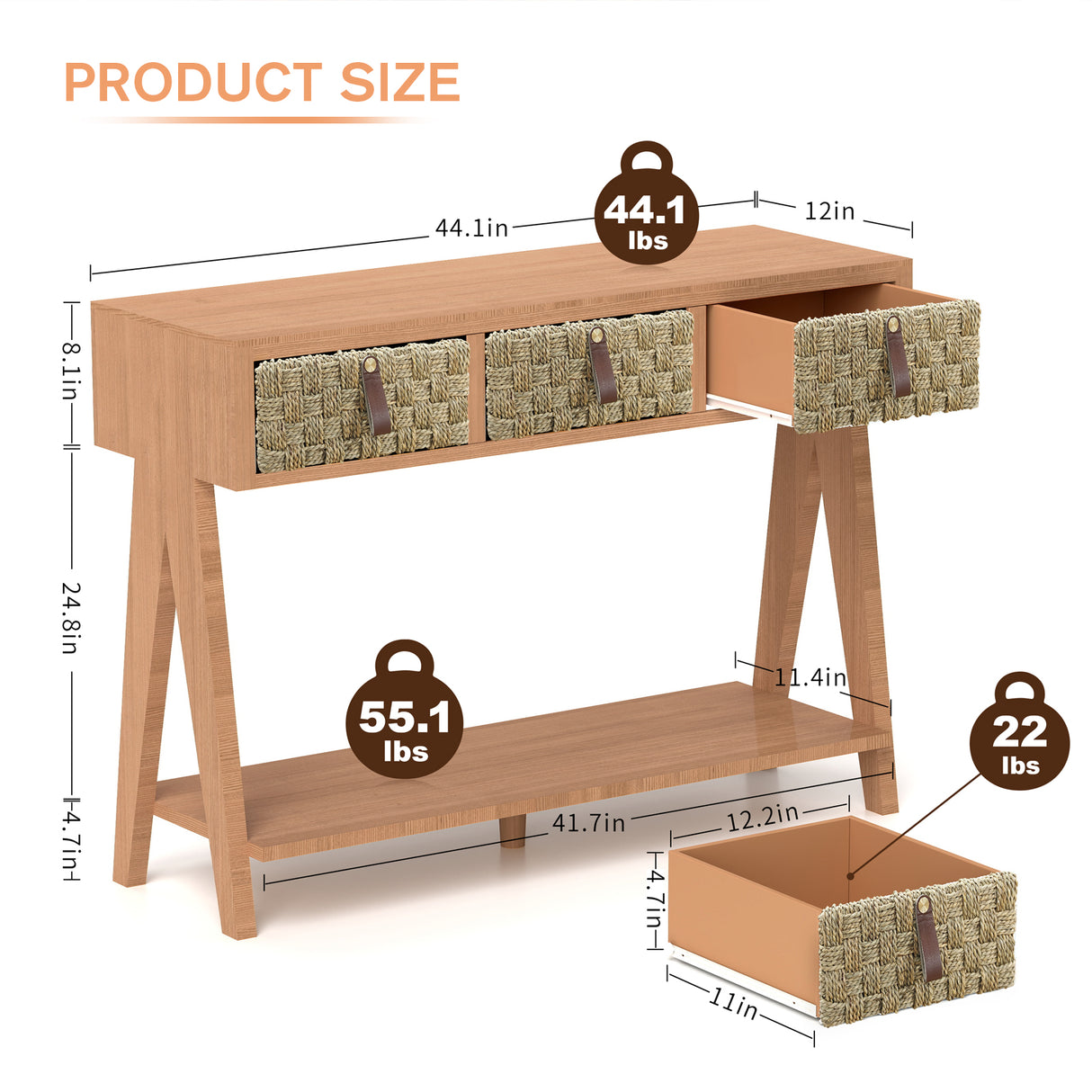 Medieval modern console table with entrance storage space, multifunctional entrance table with 3 drawers, open storage rack - V.I.P Digital Presence