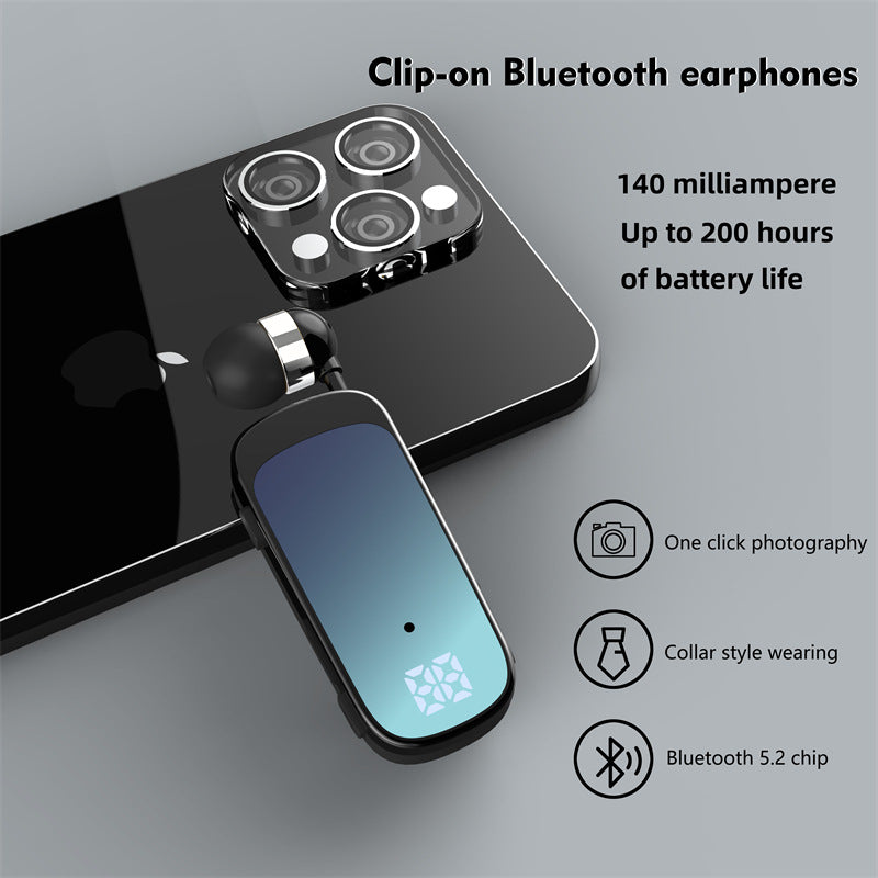 K65 Collar style Telescopic Cable Bluetooth Earphones In Ear Digital Display Long Range Business Single Ear Earphones 5.2 - V.I.P Digital Presence