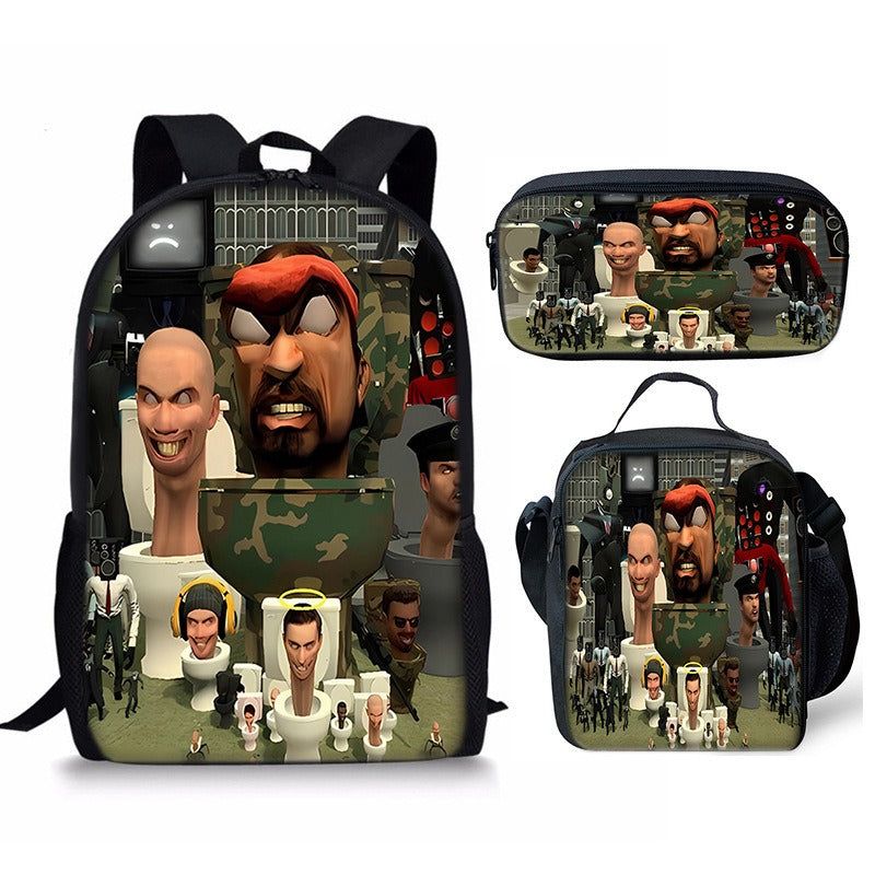 New 3PC-SET Skibidi Toilet Man Backpack Custom Game Peripheral Schoolbags For Primary Secondary School Teenage - V.I.P Digital Presence