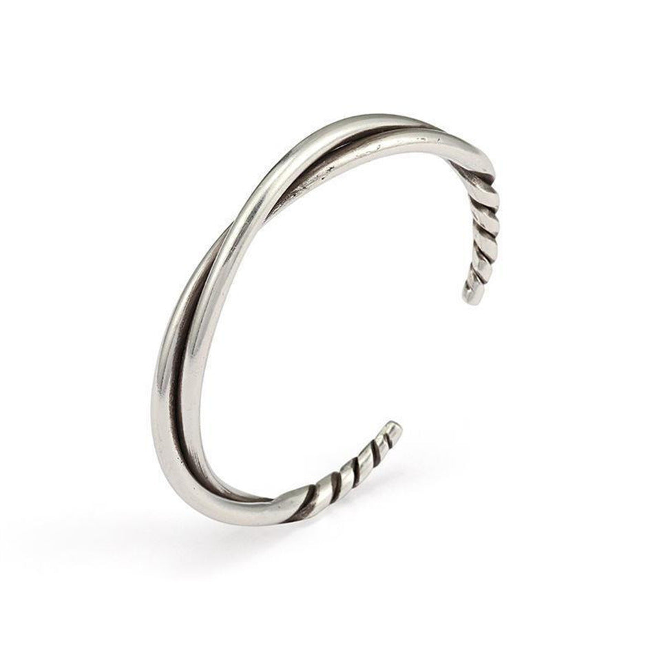 Handmade Twisted Wire Bracelet Men's Trendy Retro Pure Silver Open Bracelet Niche Design Jewelry - V.I.P Digital Presence