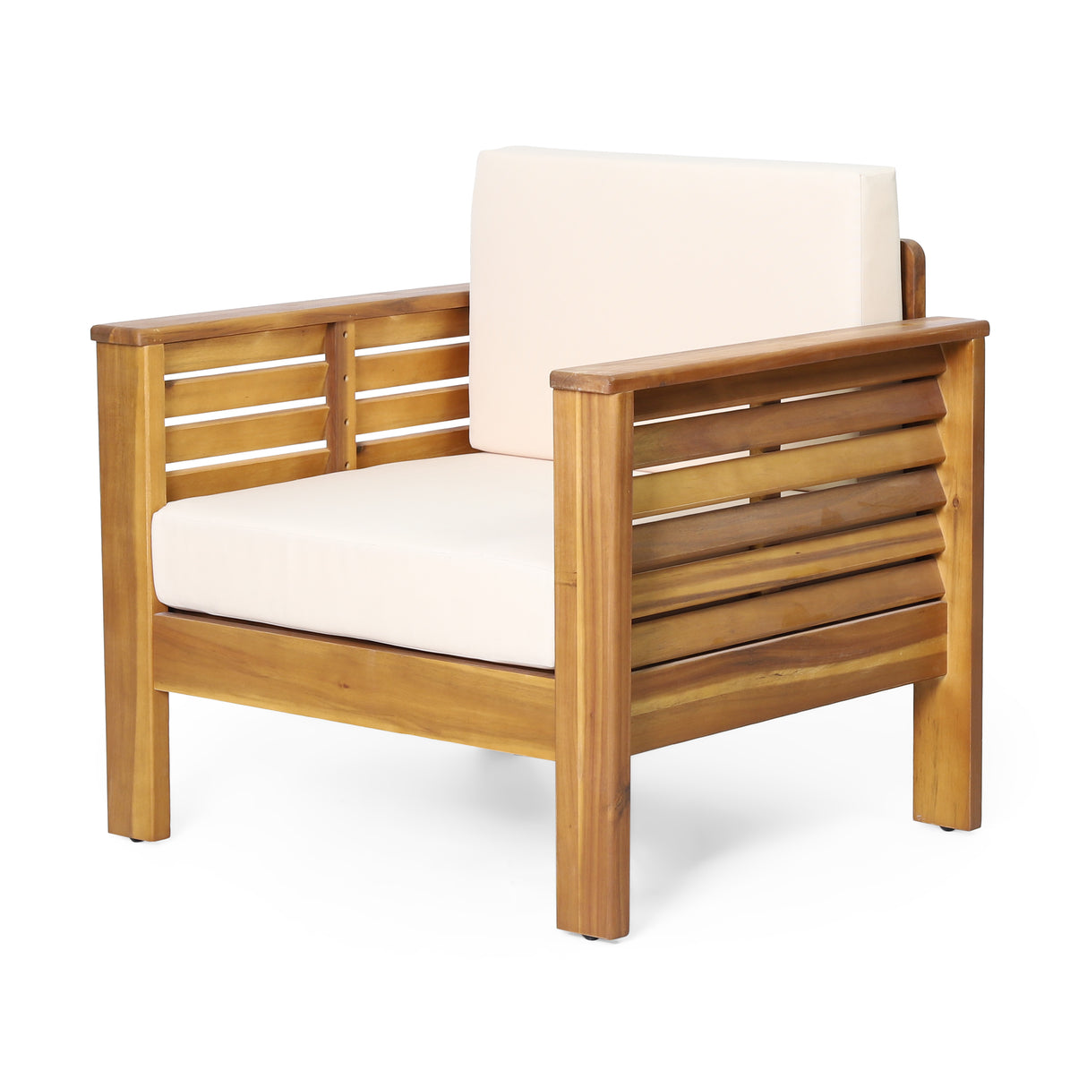 Outdoor Acacia Wood Club Chairs with Cushions, Teak+Beige, 27.75"D x 32"W x 27.75"H - V.I.P Digital Presence