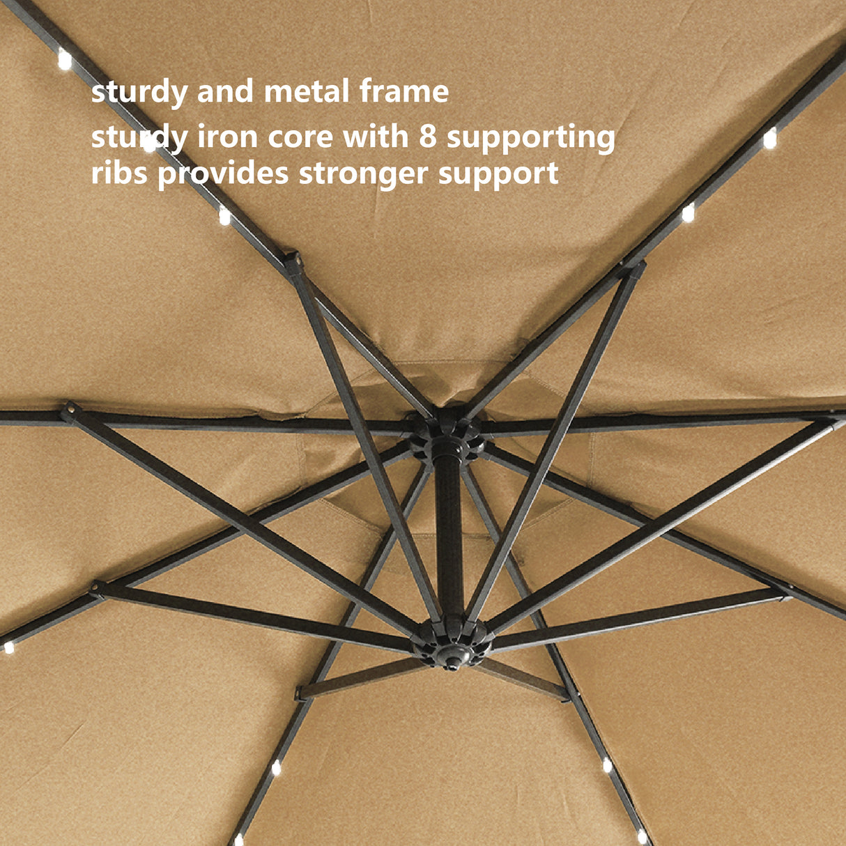 10 FT Solar LED Patio Outdoor Umbrella Hanging Cantilever Umbrella Offset Umbrella Easy Open Adustment with 32 LED Lights -taupe - V.I.P Digital Presence