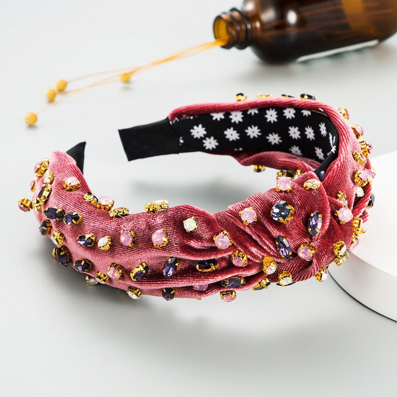 Fashionable gold velvet hand sewn full diamond hairband - V.I.P Digital Presence