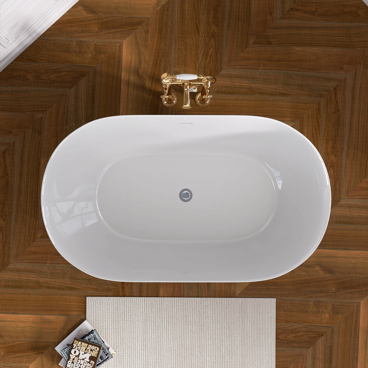51 Inch Acrylic Freestanding Bathtub Contemporary Soaking White Tub with Overflow and Pop-up Drain Glossy White - V.I.P Digital Presence