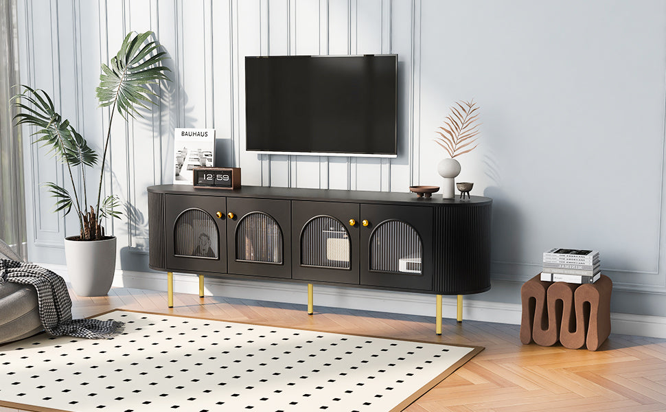 U-Can Modern TV Stand for TVs up to 80 Inches with 4 Cabinets with Metal Legs and Handles for Living room, Black - V.I.P Digital Presence