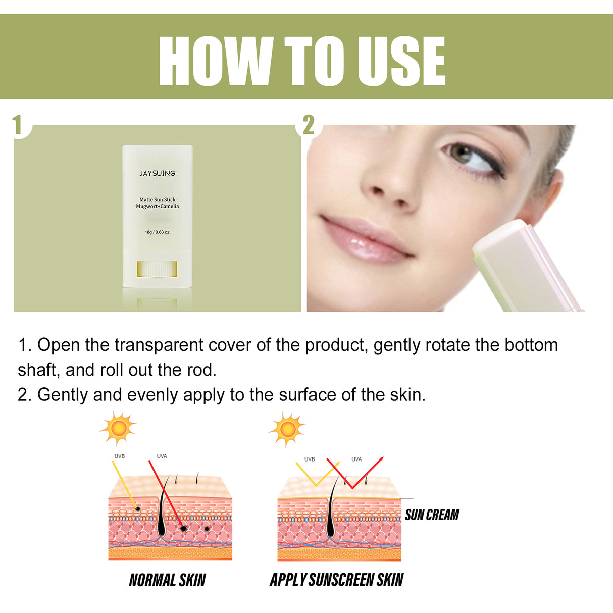 Matte Protective Rod, UV Protection Moisturizing Repair White Skin Summer Refreshing Cream