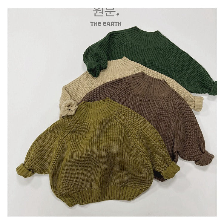 New Children Vintage Knitted Sweater Baby Girl Solid Casual Knitwear Boys Loose Versatile Pullover Kids Thicken Warm Tops - V.I.P Digital Presence