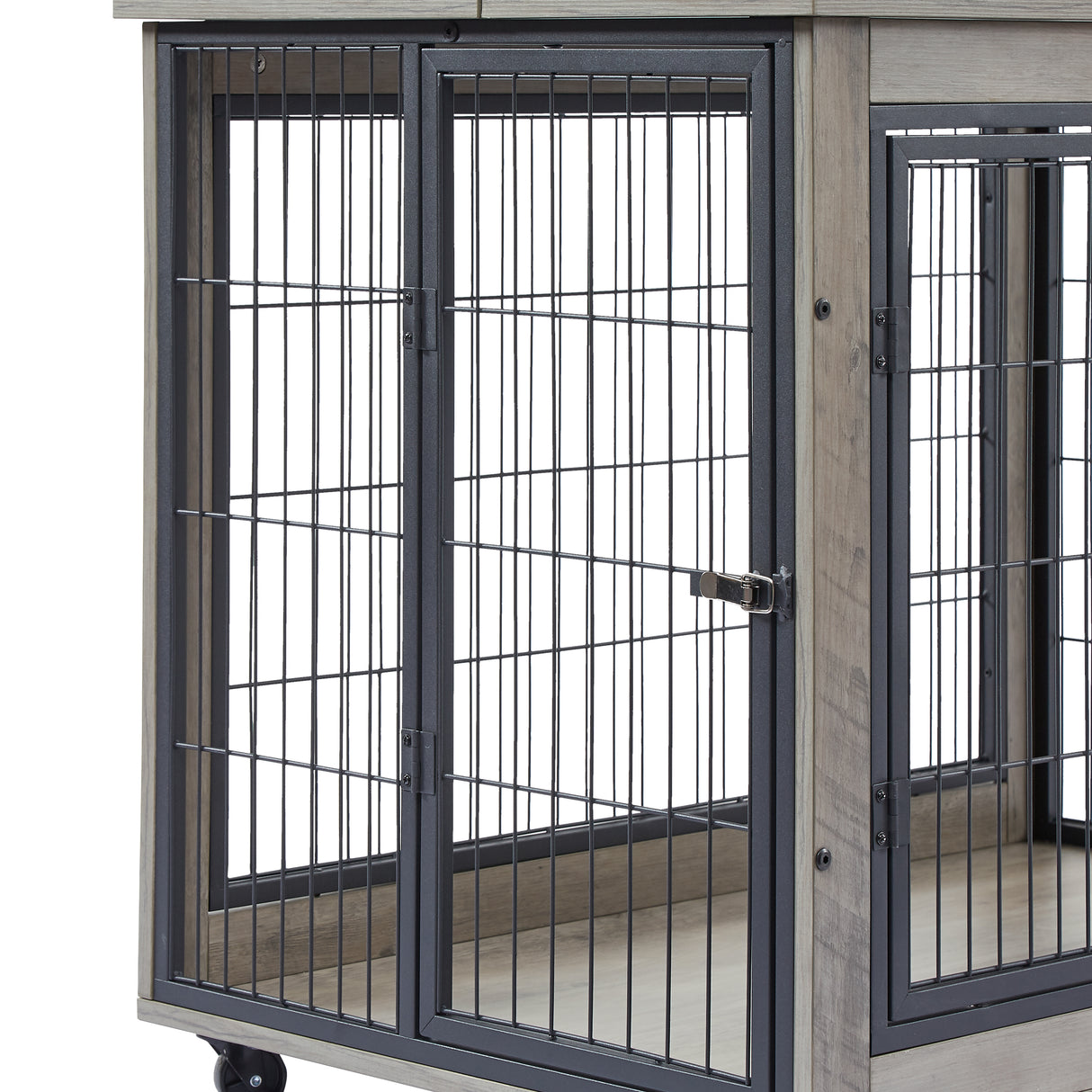 Furniture Style Dog Crate Side Table on Wheels with Double Doors and Lift Top.Grey,38.58''w x 25.5''d x 27.36''h - V.I.P Digital Presence