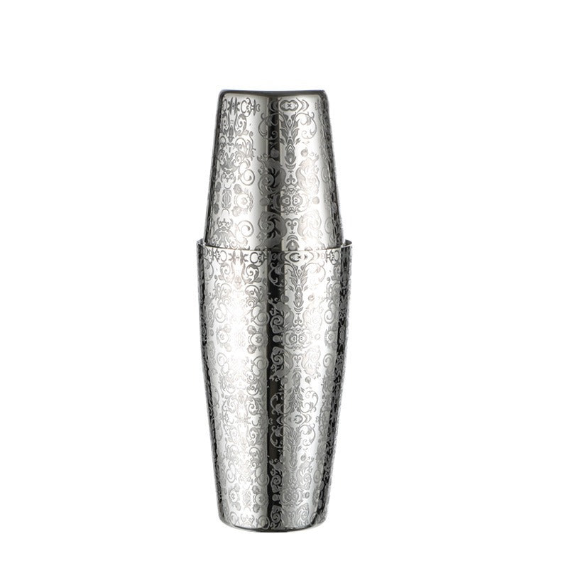 304 stainless steel etched pattern bright light Boston bartender bar two section bartender - V.I.P Digital Presence