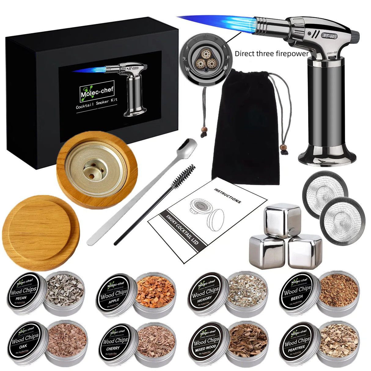 Molec chef Cocktail Smoker Oak Smoker Wooden Box Aroma Smoker - V.I.P Digital Presence