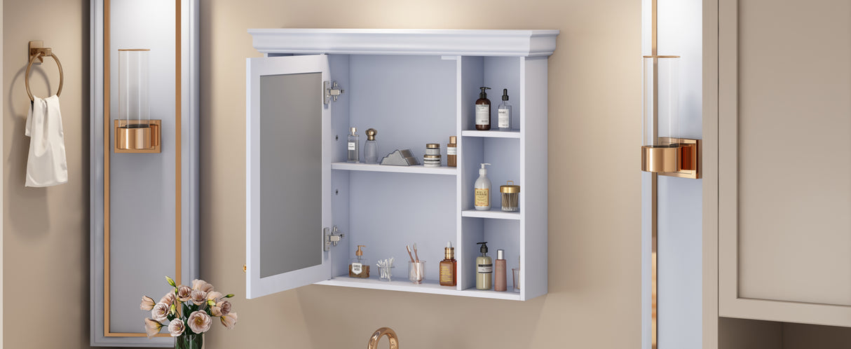 35'' x 28'' Blue Wall Mounted Bathroom Storage Cabinet with Mirror Door, Modern Bathroom Wall Cabinet with Mirror - V.I.P Digital Presence