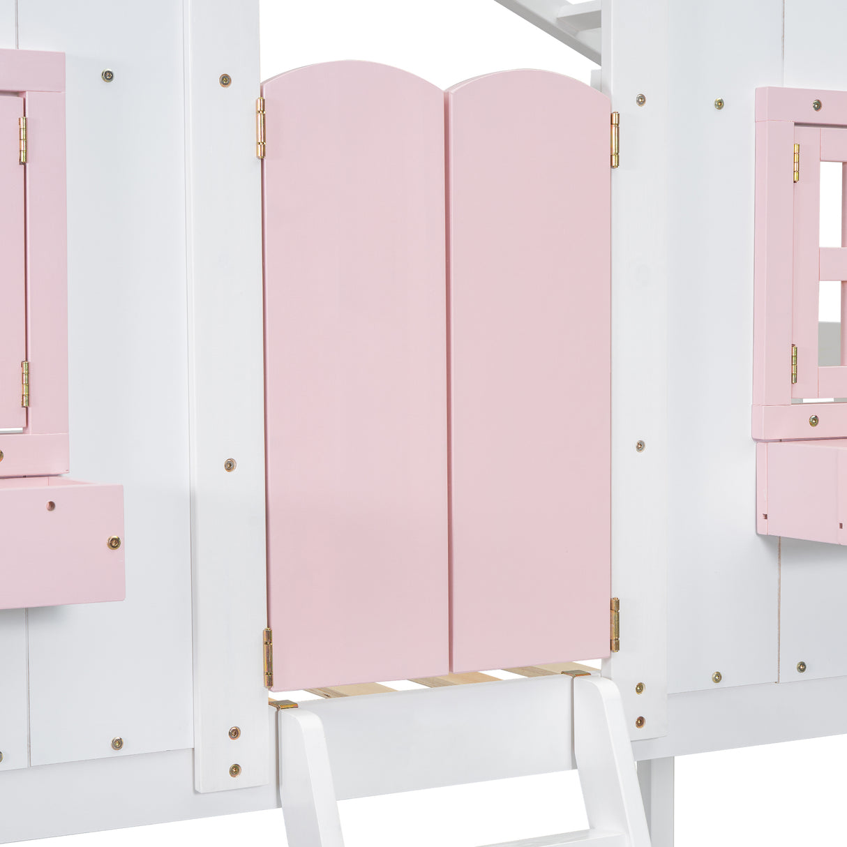 Twin over Twin House Bunk Bed with Roof , Window, Window Box, Door , with Safety Guardrails and Ladder, Pink/White - V.I.P Digital Presence