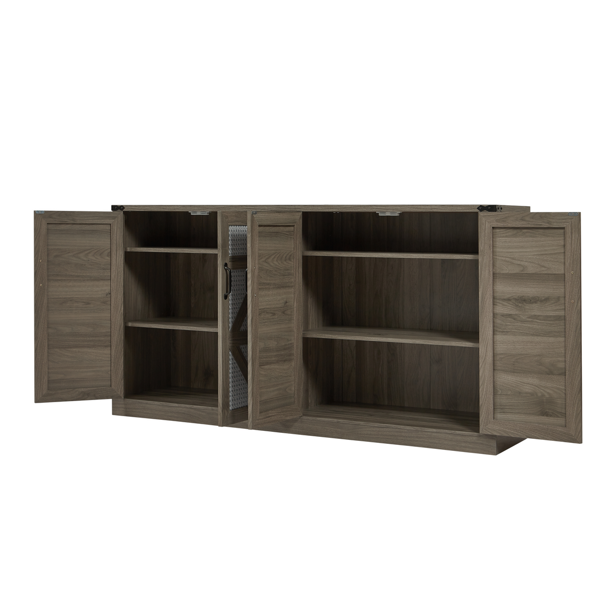 65-Inch Slate Gray Faux Rattan Sideboard with Barn Doors Rustic Sideboard, 4-Door Storage for Living Room, Entryway, Bedroom - V.I.P Digital Presence
