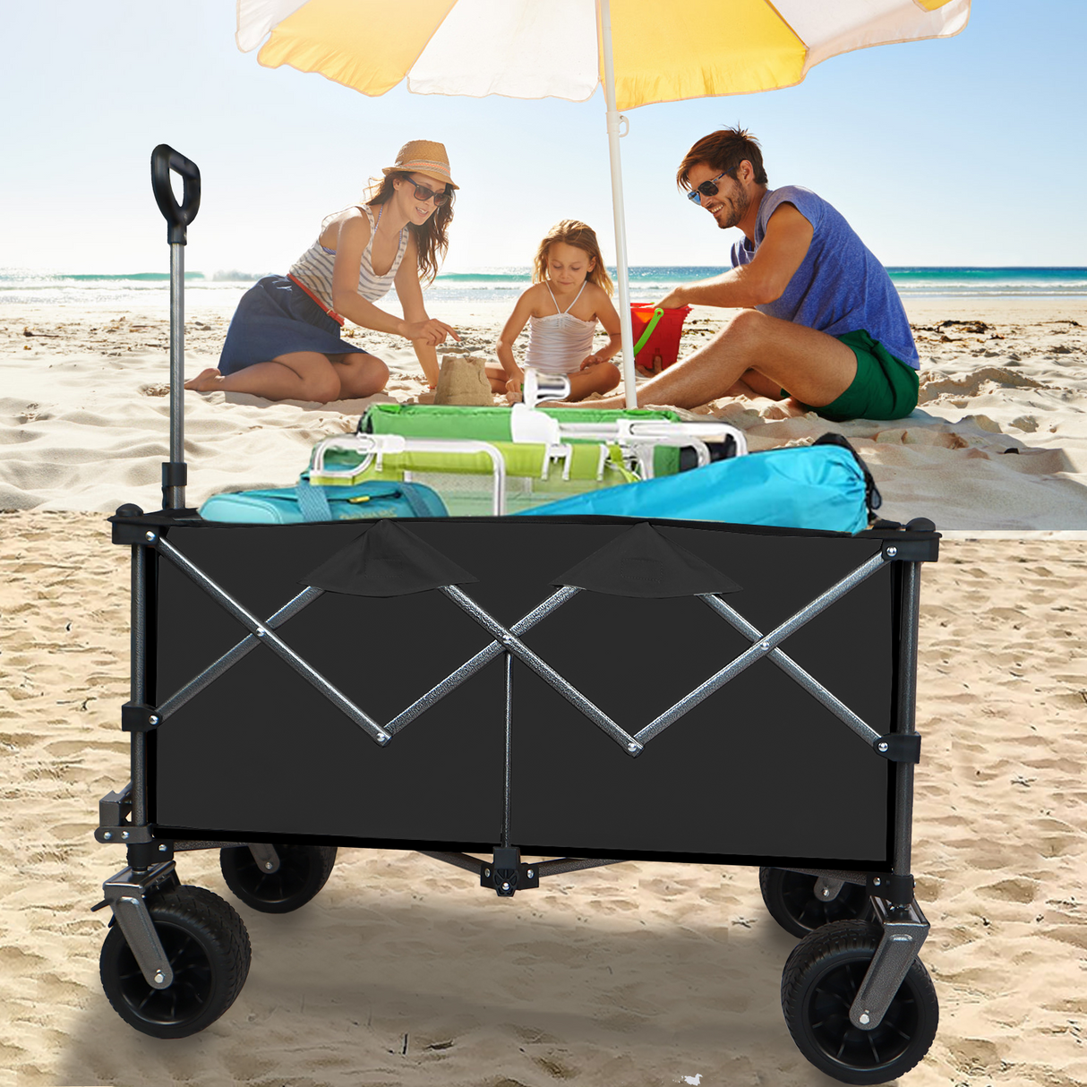 Collapsible Folding Wagon Push Pull Foldable Beach Wagon Cart - V.I.P Digital Presence