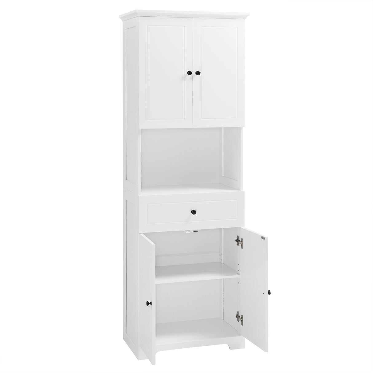 Tall Bathroom Cabinet with Four Doors, Large Storage Space Open Shelve, Upper Storage Cabinet, Whit - V.I.P Digital Presence