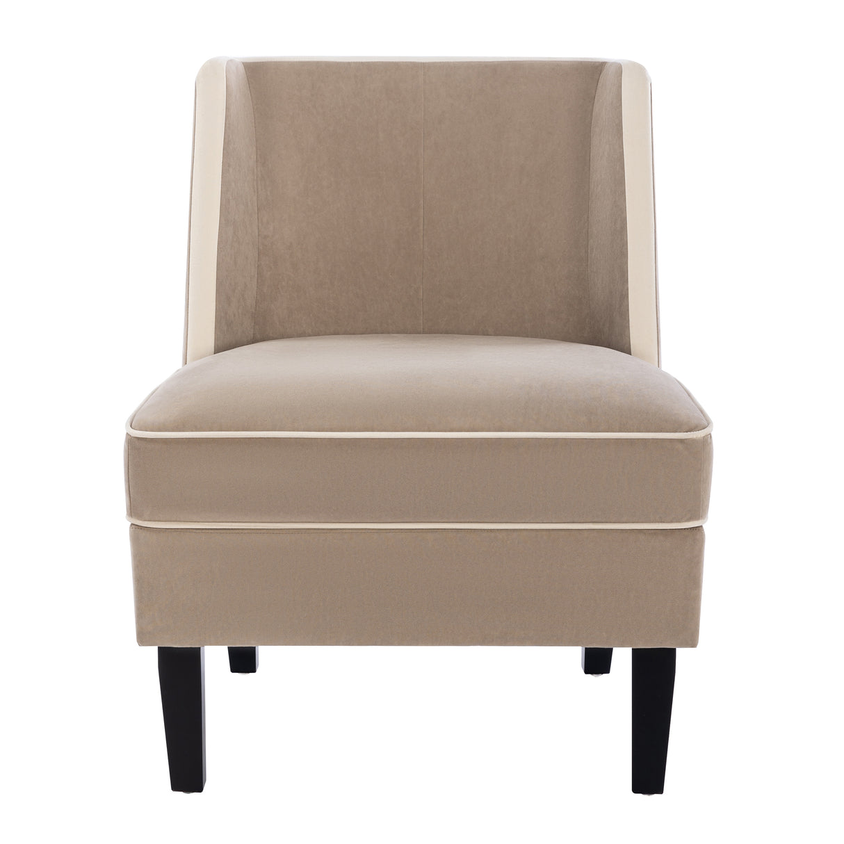 Velvet Upholstered Accent Chair with Cream Piping, Tan and Cream - V.I.P Digital Presence
