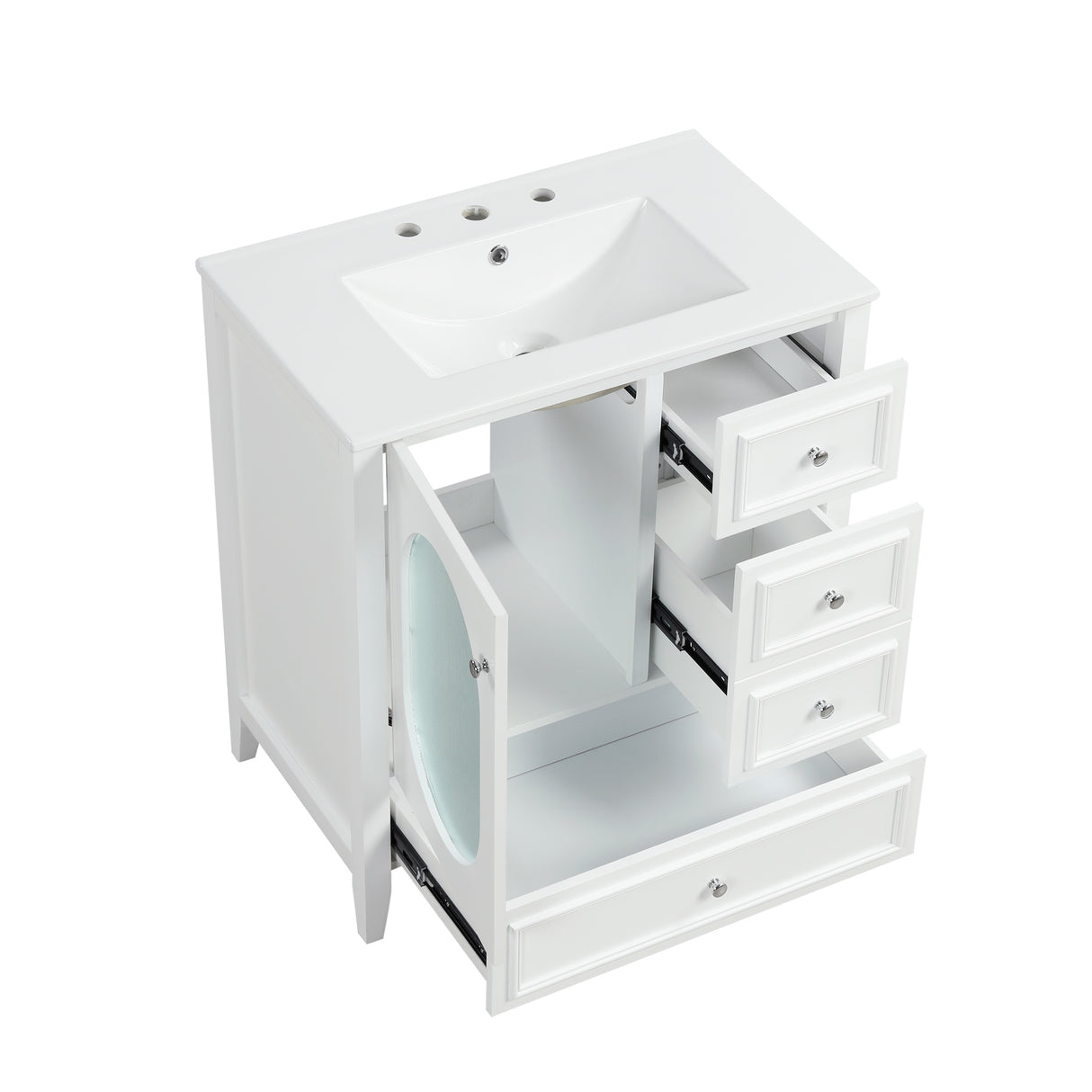30" Bathroom Vanity with Sink, Bathroom Vanity Cabinet with Three Drawers and Door, Solid Wood and MDF, White - V.I.P Digital Presence