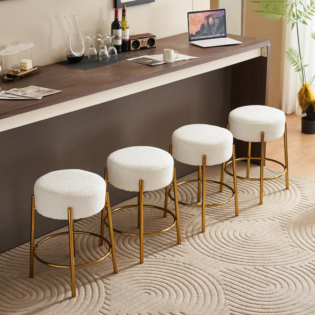 24 inch high circular bar stool, set of two - modern cushioned dining stool - including sturdy hardware support legs - V.I.P Digital Presence