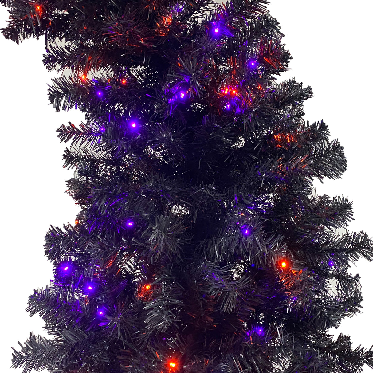 6FT artificial fir curved top Halloween tree, with 1080 lush branch tips and 300 LED lights in a Christmas and Halloween style - V.I.P Digital Presence