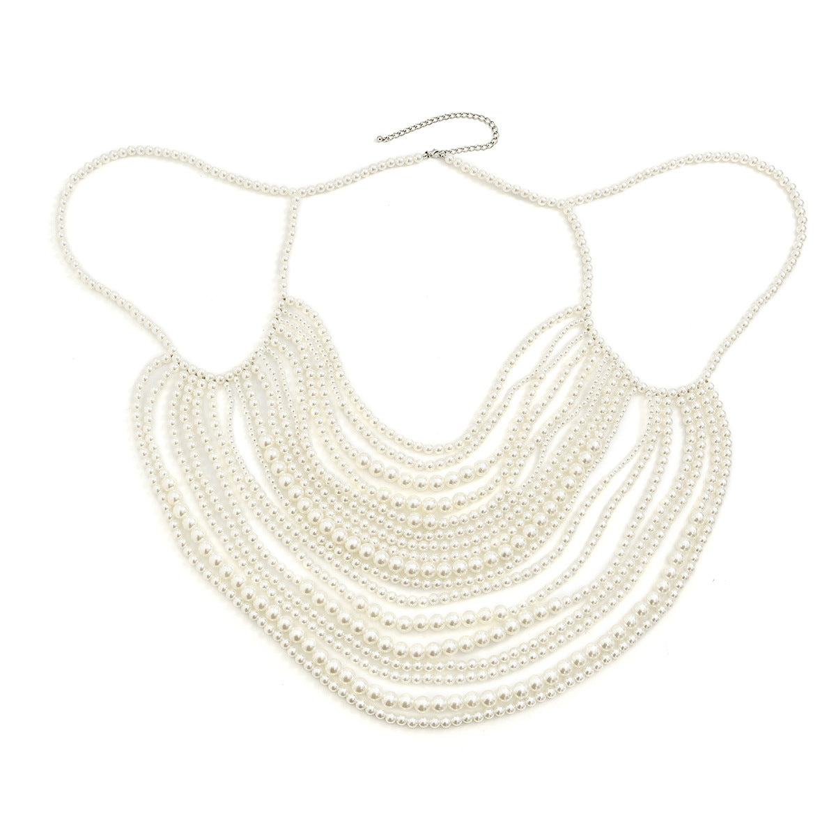 Multi layer imitation pearl black chain woven pearl layered body chain - V.I.P Digital Presence