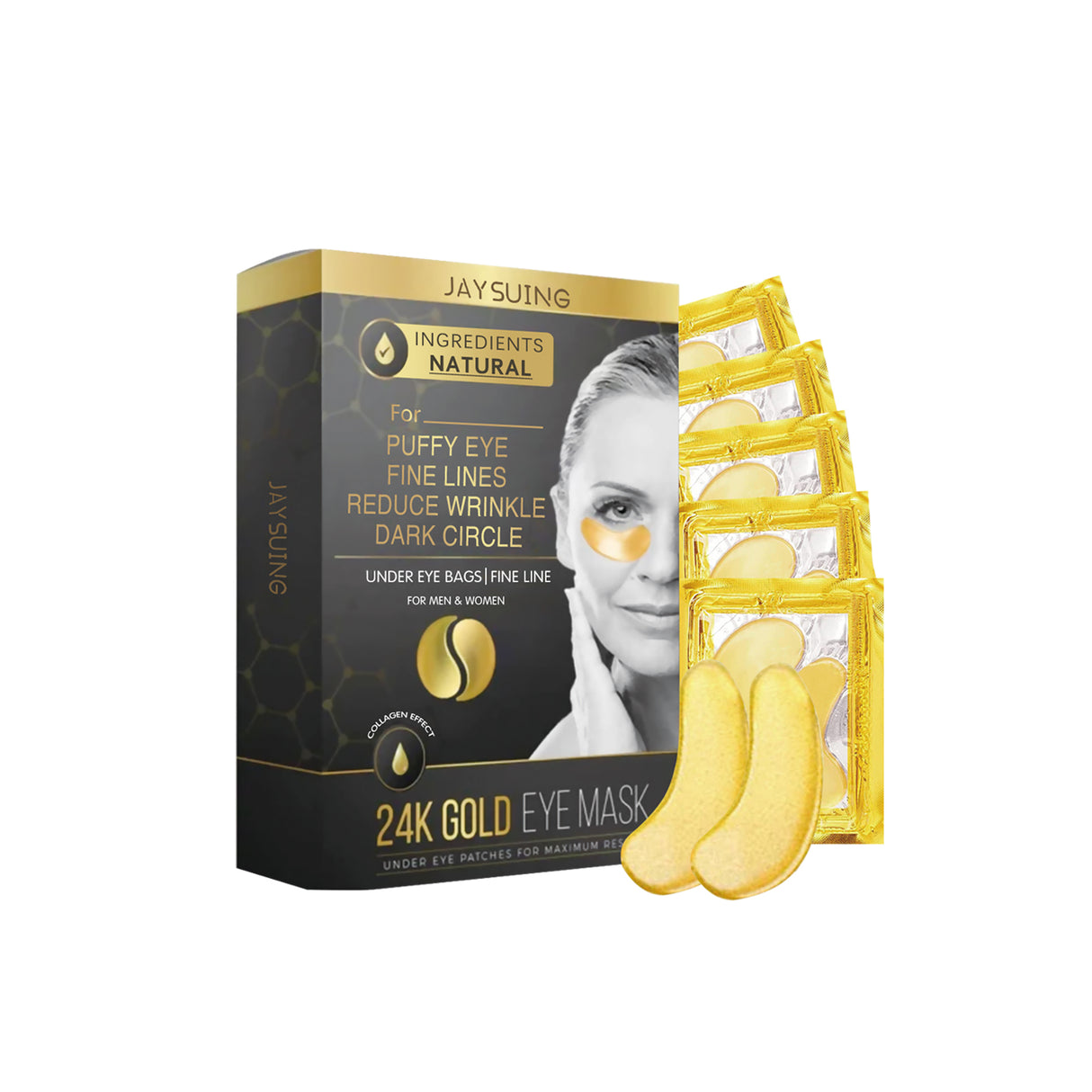 Mascarilla de ojos hidratante y reafirmante de oro de 24 quilates que difumina líneas finas y ojeras.