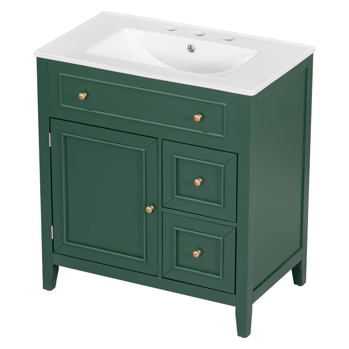 30" Bathroom Vanity with Sink Top, Bathroom Vanity Cabinet with Door and Two Drawers, Solid Wood Frame, One Package, Green - V.I.P Digital Presence