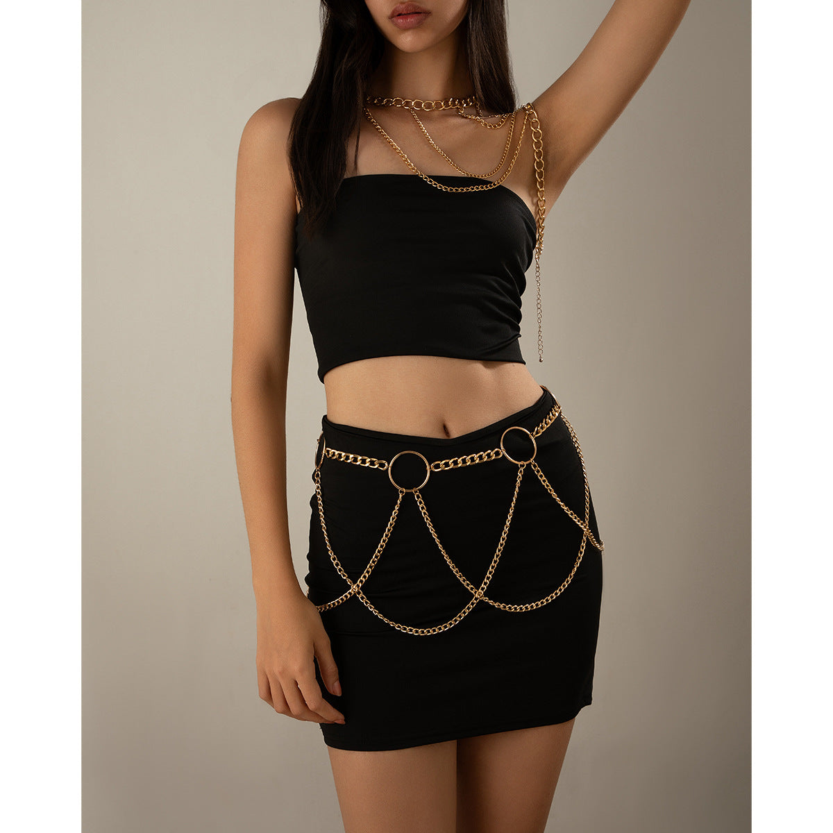 Punk women's hollow metal tassel chest chain U-shaped cross sexy French waist chain - V.I.P Digital Presence