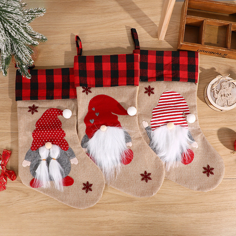 Christmas Socks Pendant Faceless Elderly Checkered Christmas Socks Gift Bag Christmas Decorations - V.I.P Digital Presence