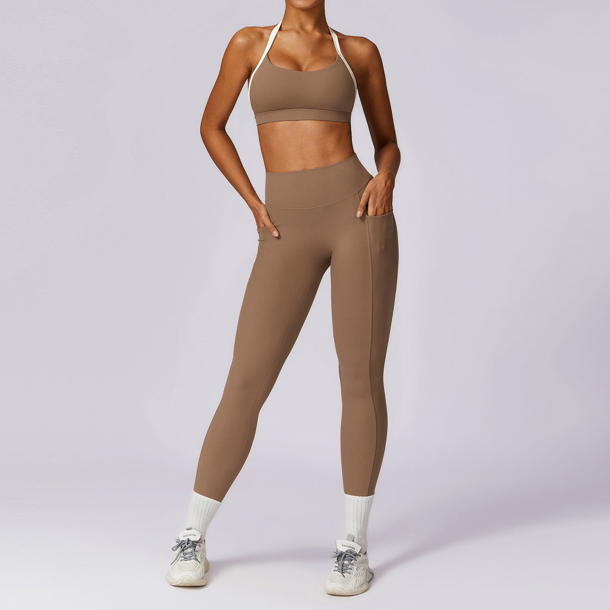 Color blocked back yoga suit set tight fitting sports and fitness suit for women - V.I.P Digital Presence