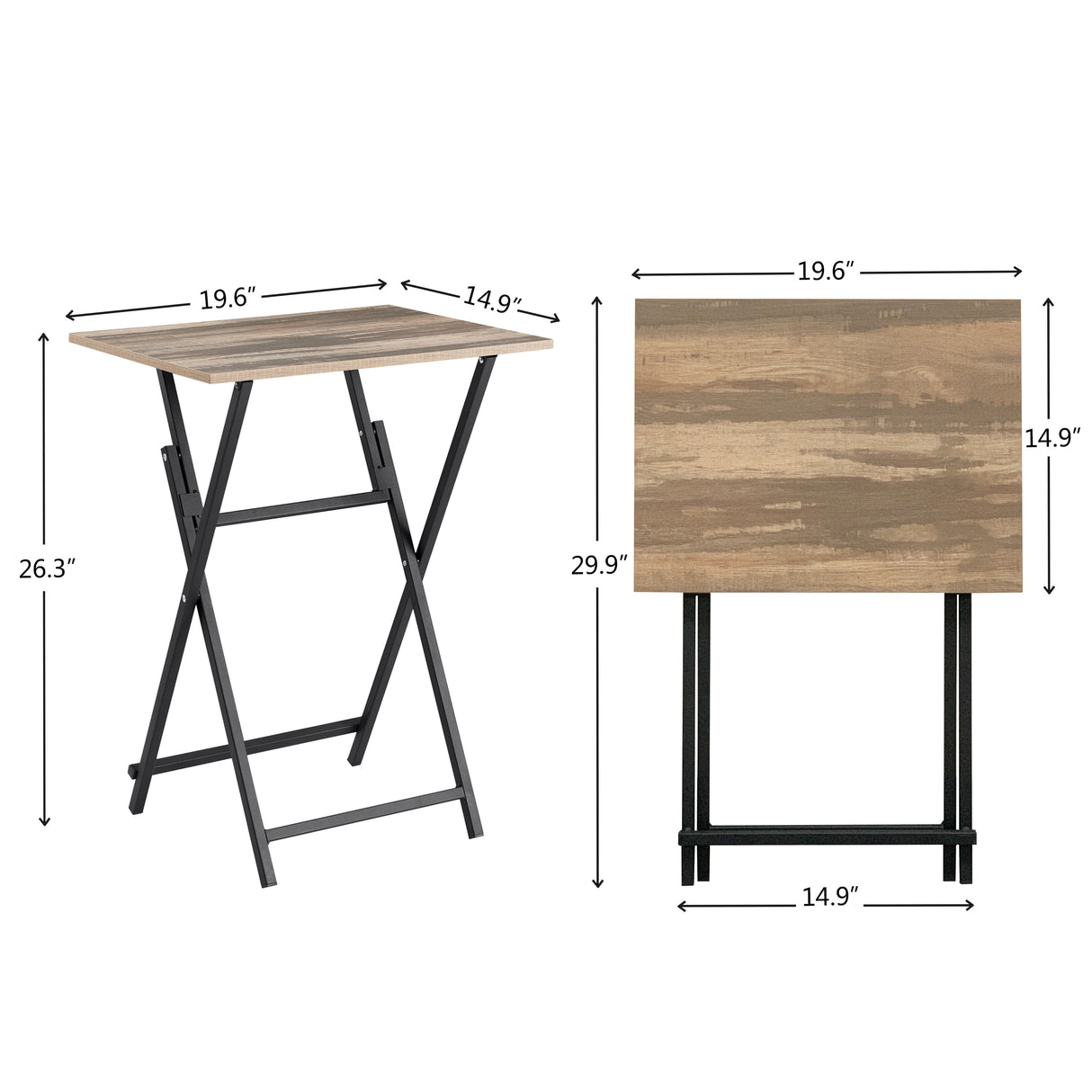 2-piece folding TV tray table without assembly, portable sofa side table, brown and black - V.I.P Digital Presence