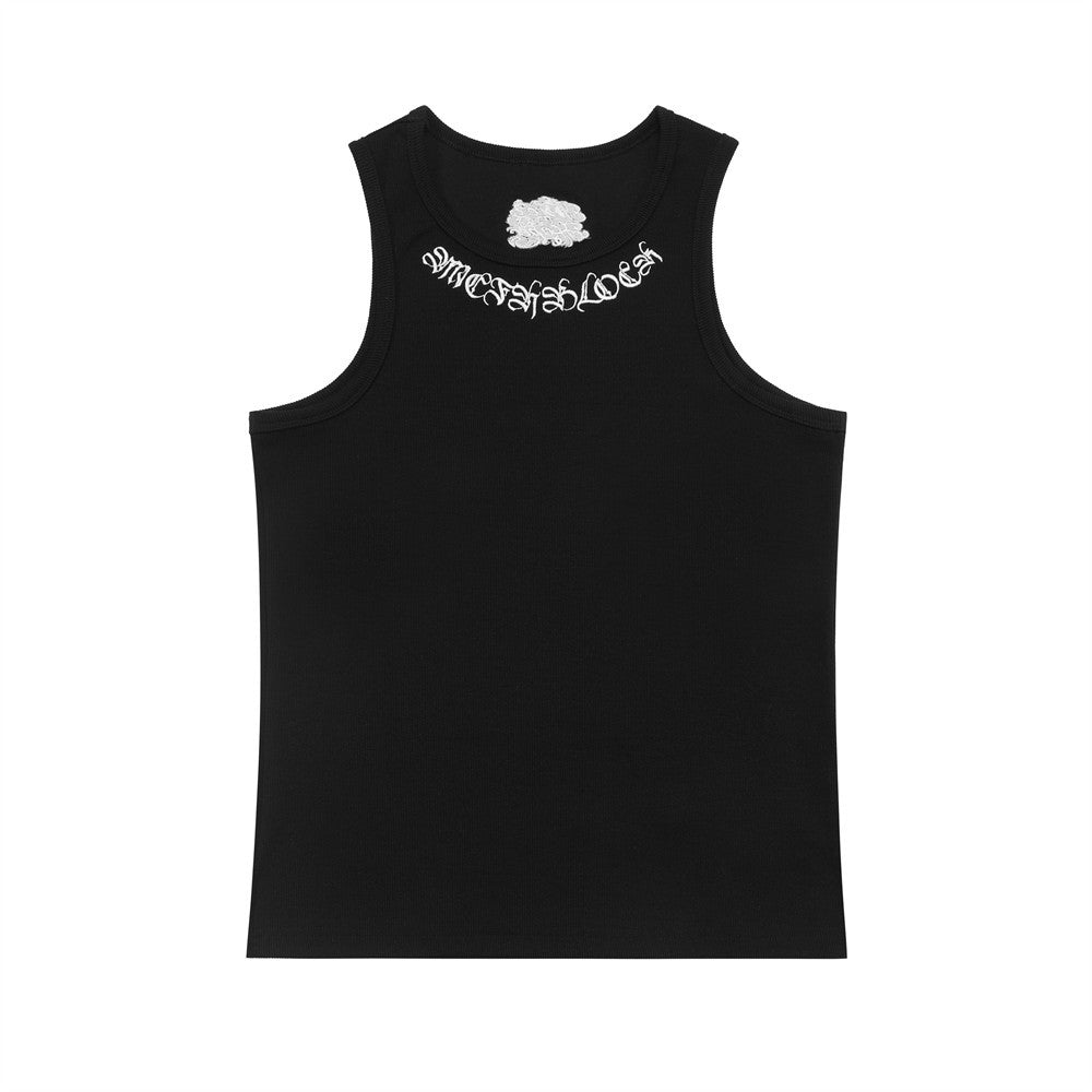 Gothic Letter Embroidery Ribbed Tank Top Men's Sports Fitted Casual Striped Sleeveless T-Shirt - V.I.P Digital Presence