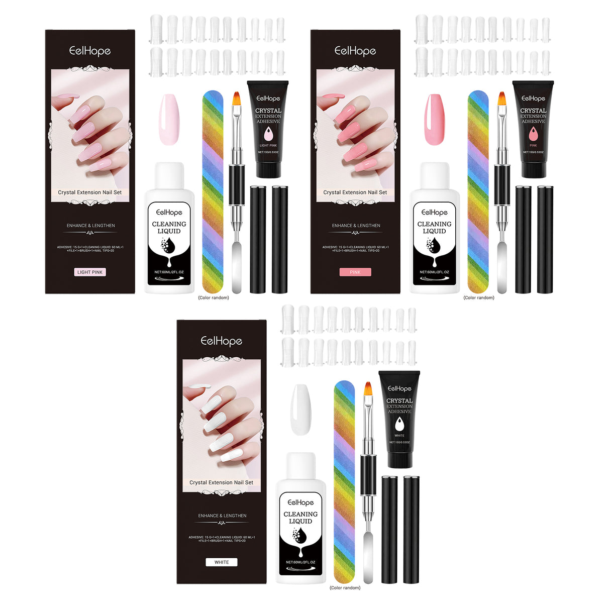 Juego de extensiones de uñas de cristal con pegamento para uñas, estilo simple, juego de herramientas para modelado tridimensional natural.