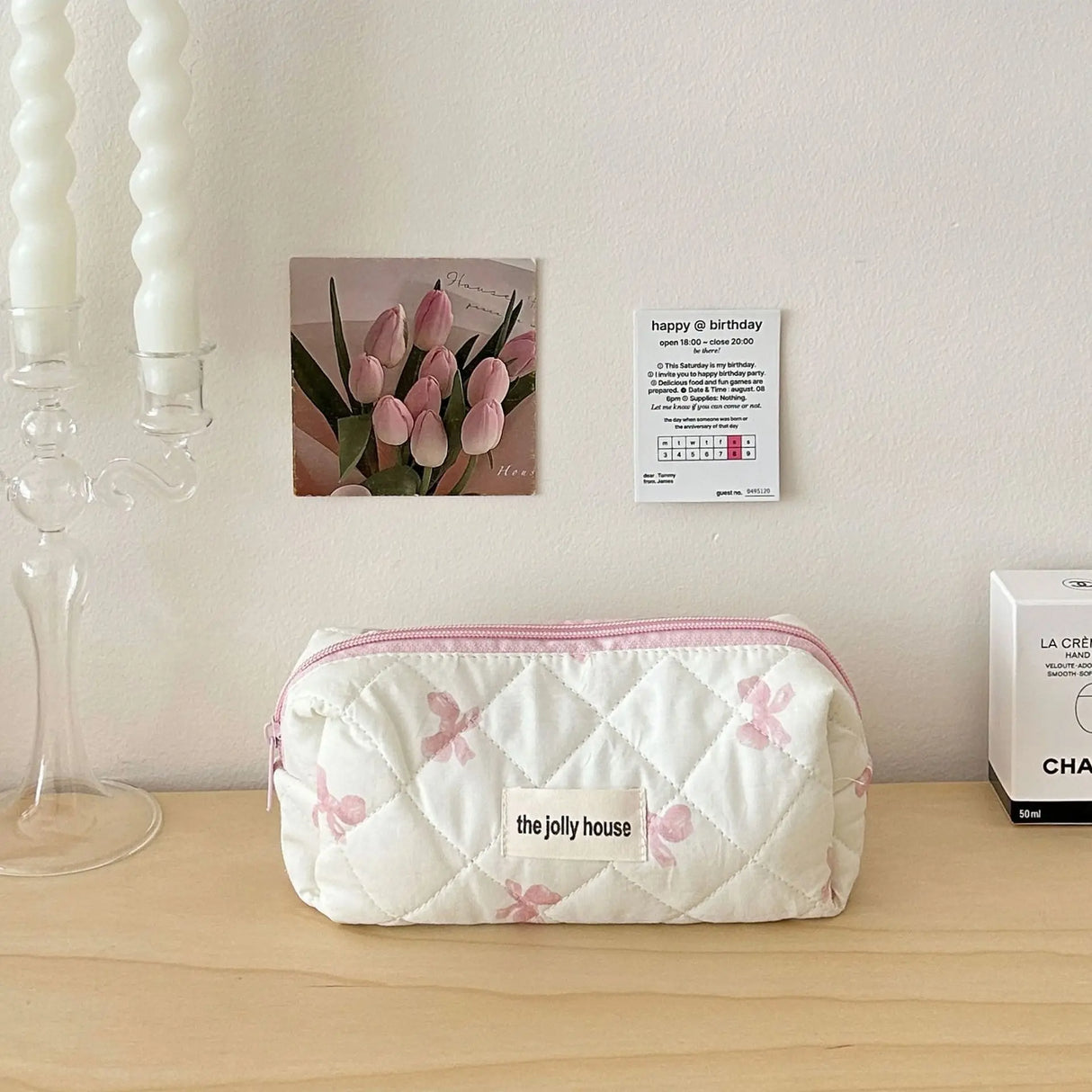 Cute Bow Flower Quilting Cotton Makeup Bag Women Zipper Cosmetic Organizer Female Cloth Handbag Portable Toiletry Case for Girls - V.I.P Digital Presence