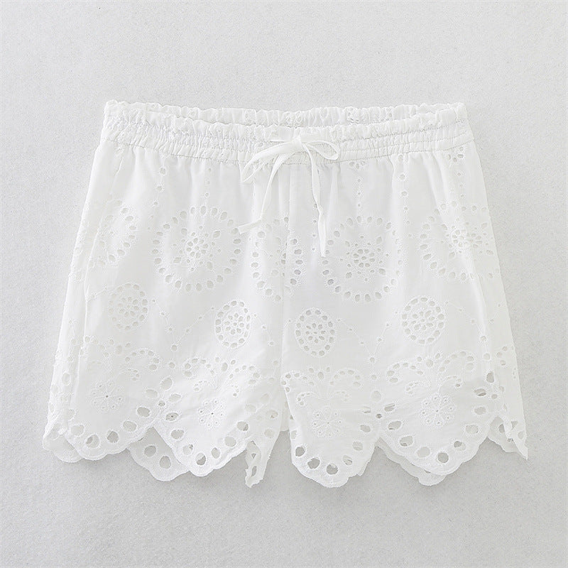 Summer NewStyle Women's Fashion Casual Short Sleeve Hollow Embroidered Shirt Shorts - V.I.P Digital Presence