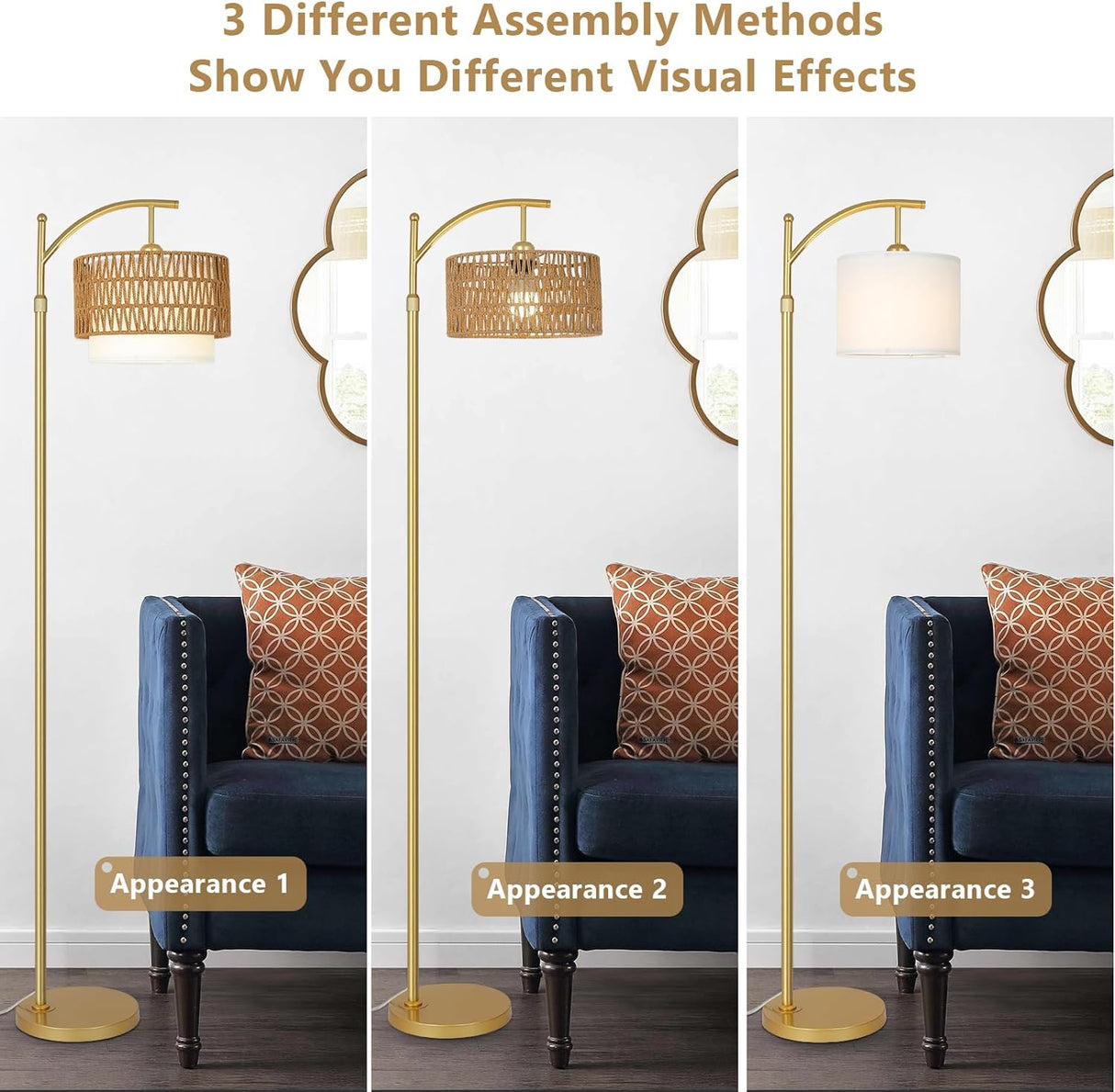 Gold Floor Lamps for Living Room with Remote & Dimmable LED Bulb, Modern Arc Floor Lamp with 3 Color Temperatures - V.I.P Digital Presence