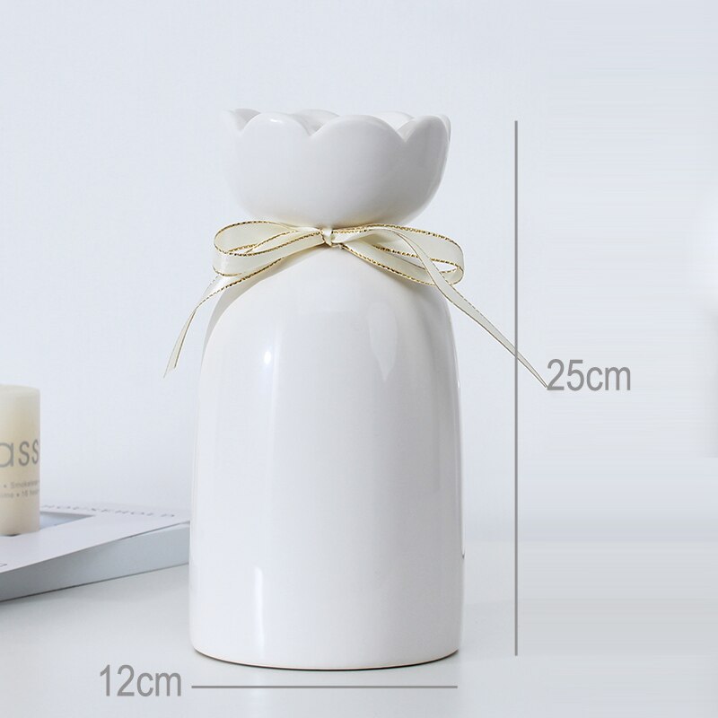 European-style creative ribbon ceramic vase dining room table dry flower arrangement table top decoration at home - V.I.P Digital Presence