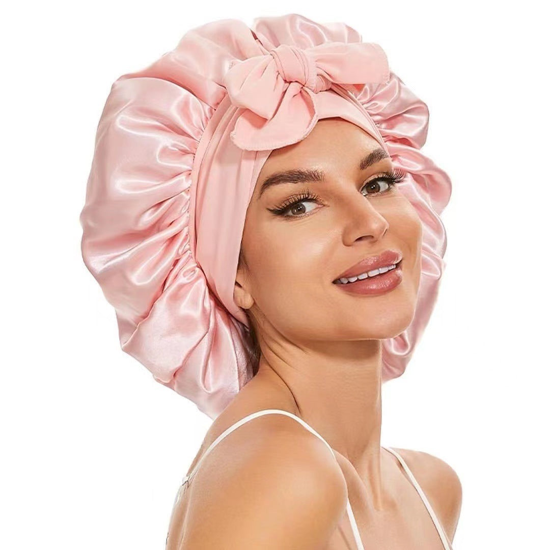 Elastic ribbon bow color Ding round hat solid color night cap wide-brimmed beauty hairdressing head scarf hat - V.I.P Digital Presence
