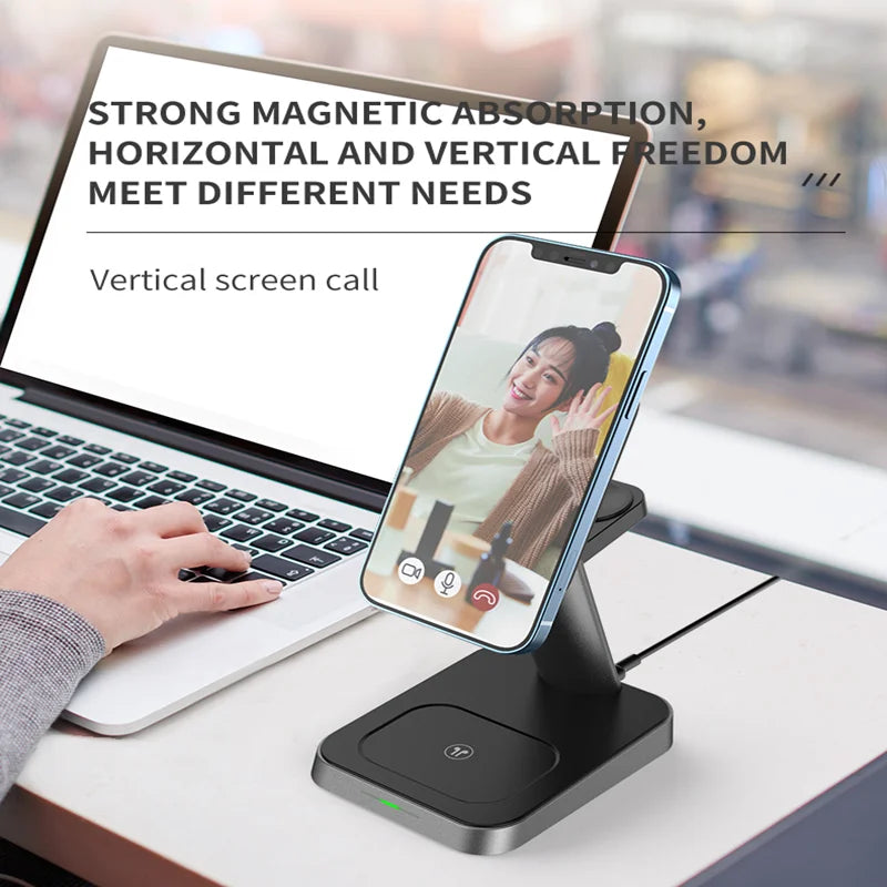 15W 3 In 1 Magnetic Wireless Charger Fast Charge Desktop Dock For iPhone 13 12 Pro Max Mini Airpods Apple Watch 7 6 5 4 3 Stand - V.I.P Digital Presence
