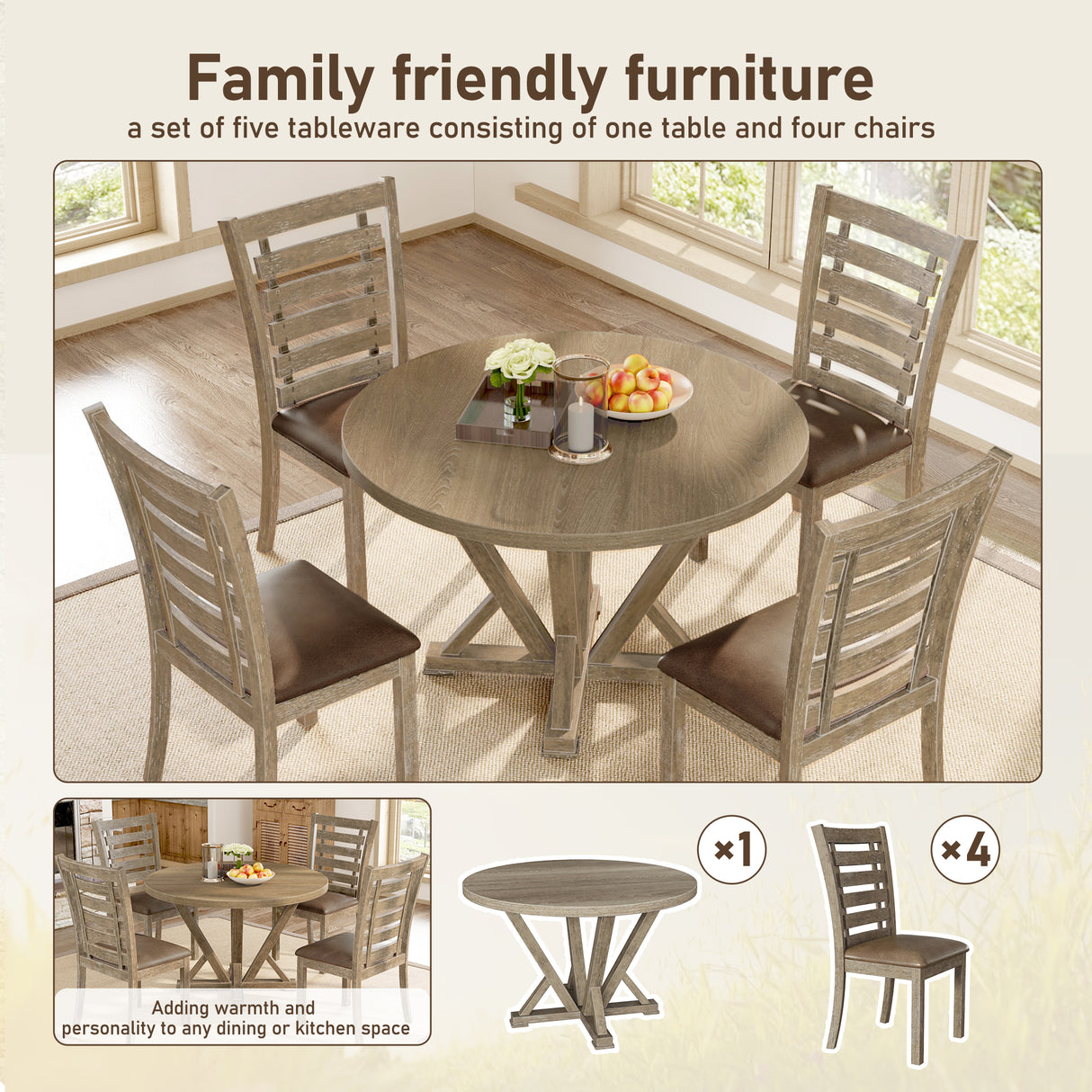 Set of 2 Dining Chairs Modern Farmhouse Rustic Look Distressed Design Ladderback Solid Wood - V.I.P Digital Presence