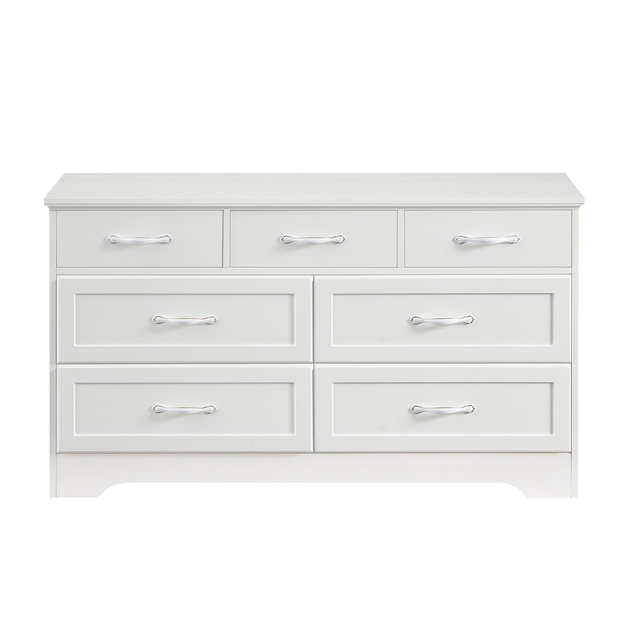 Modern 3 Drawer Bedroom Chest of Drawers with 7 Drawers Dresser Clothes Organizer -Metal Pulls White, 47.6″L x 15.7″W x 26.6″H - V.I.P Digital Presence