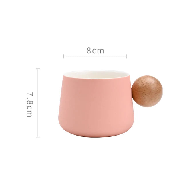 Ceramic Coffee Cup and Saucer Set Espresso Cups Light Luxury Wooden Handle Afternoon Tea Mug Female Original Mugs Couple Gifts - V.I.P Digital Presence