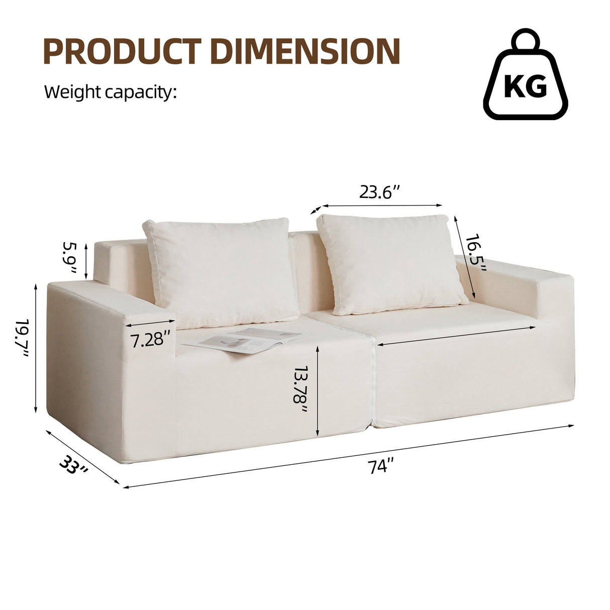No Installation&Convertible Living room foam sofa chair Loveseat Twin Size with Armrests Removable and Machine Washable Cover - V.I.P Digital Presence