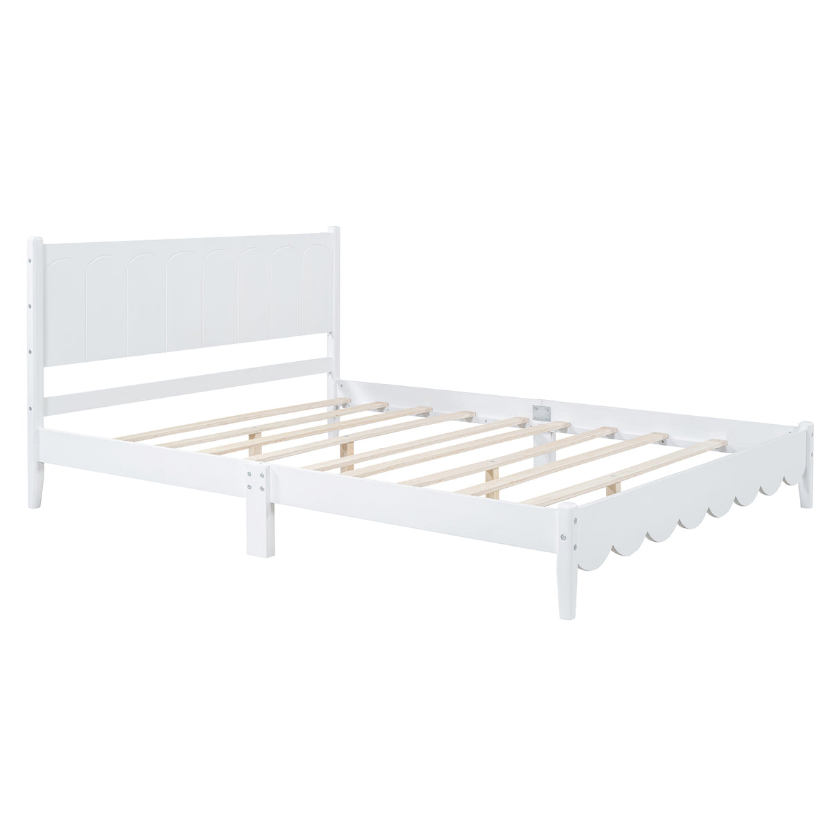 Queen Size Wood Platform Bed Frame, Retro Style Bed with Rectangular Headboard,No Need Box Spring,White - V.I.P Digital Presence