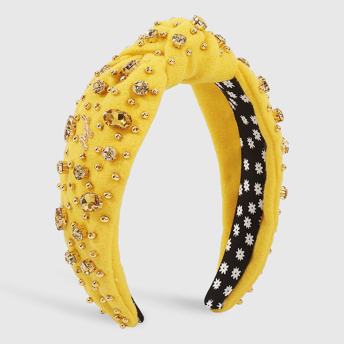 Retro Wide Edge Knot Bead Water Diamond Plush Fabric Thickened Letter Hair Hoop - V.I.P Digital Presence