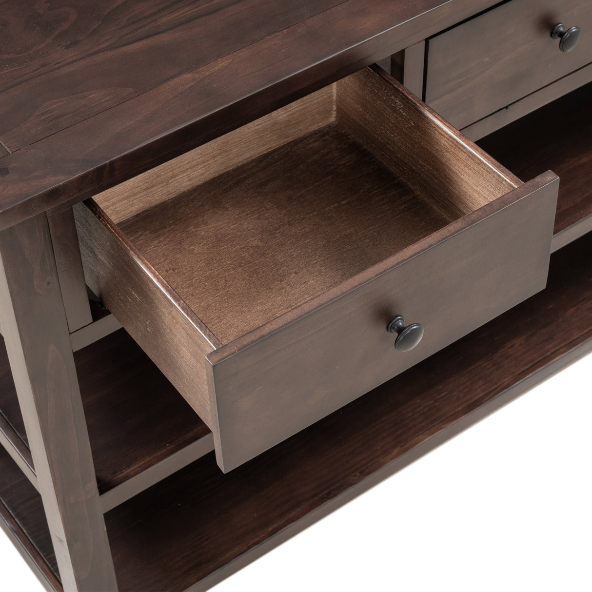 Retro Design Console Table with Two Open Shelves, Pine Solid Wood Frame and Legs for Living Room (Espresso) - V.I.P Digital Presence